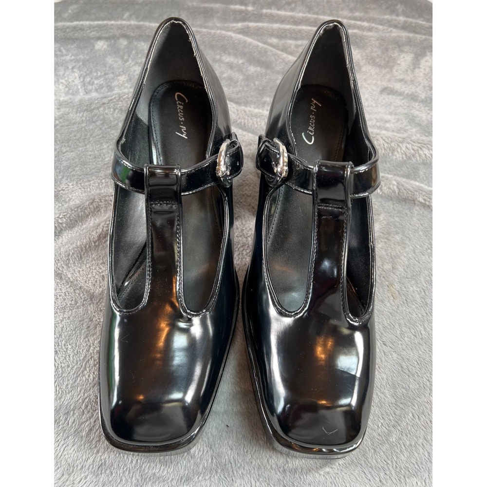 Circus NY Sam Edelman Platform Mary Jane Shoes Sz 11 Black Patent Chunky Goth - Picture 4 of 10